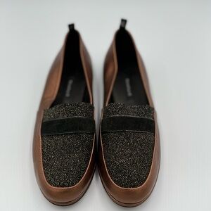 Newbark Bronze and Shimmery Black Women's Loafers with Suede Detail